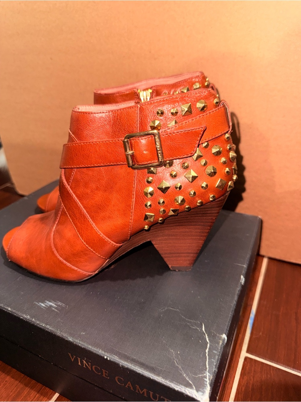 Vince Camuto caramel Leather Studded Ankle Booties